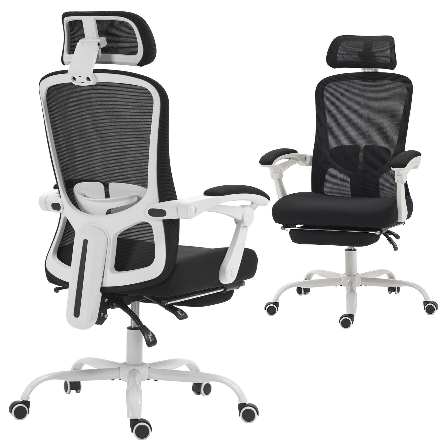 Ergonomic Office Chair, Mesh Reclining Desk Chair with Adjustable Lumbar Support, Headrest, Black