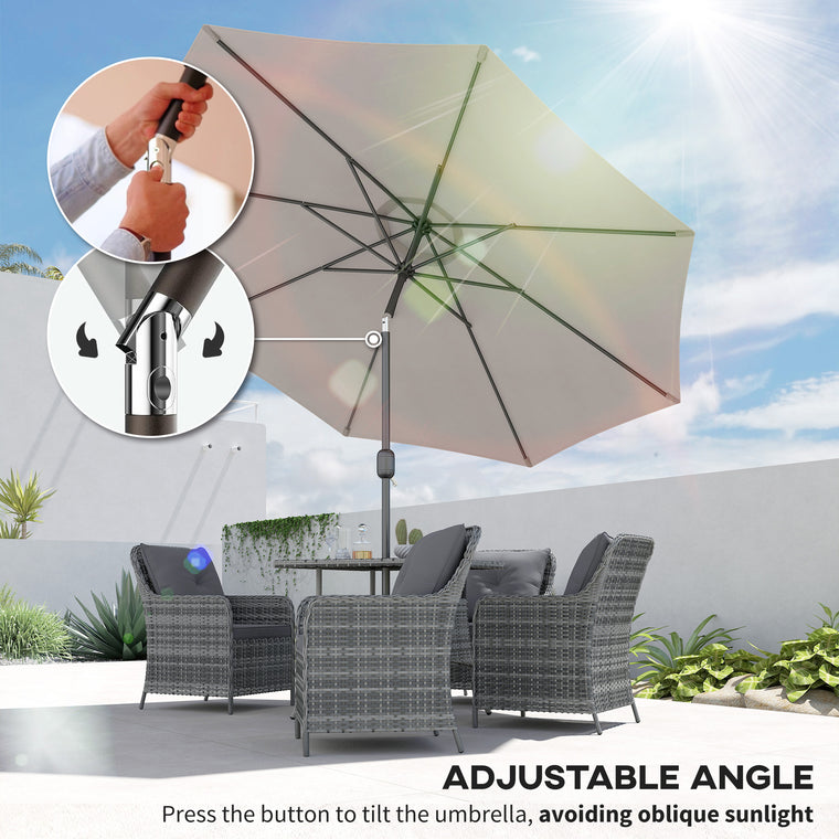 10' x 8' Light Grey Round Market Umbrella with Crank & Tilt