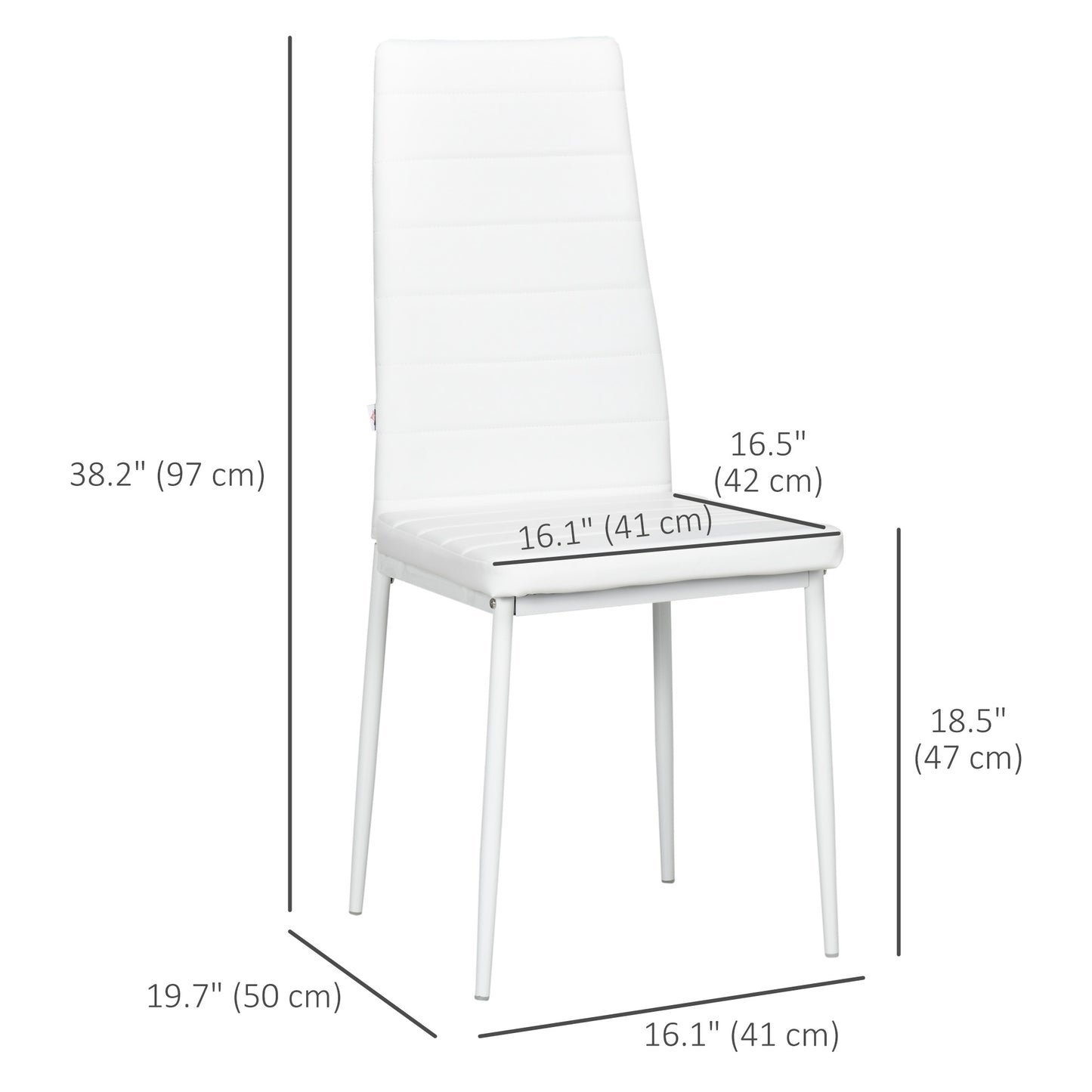 High Back Dining Chairs, Modern Upholstered PU Leather Accent Chairs with Metal Legs for Kitchen, Set of 6, White