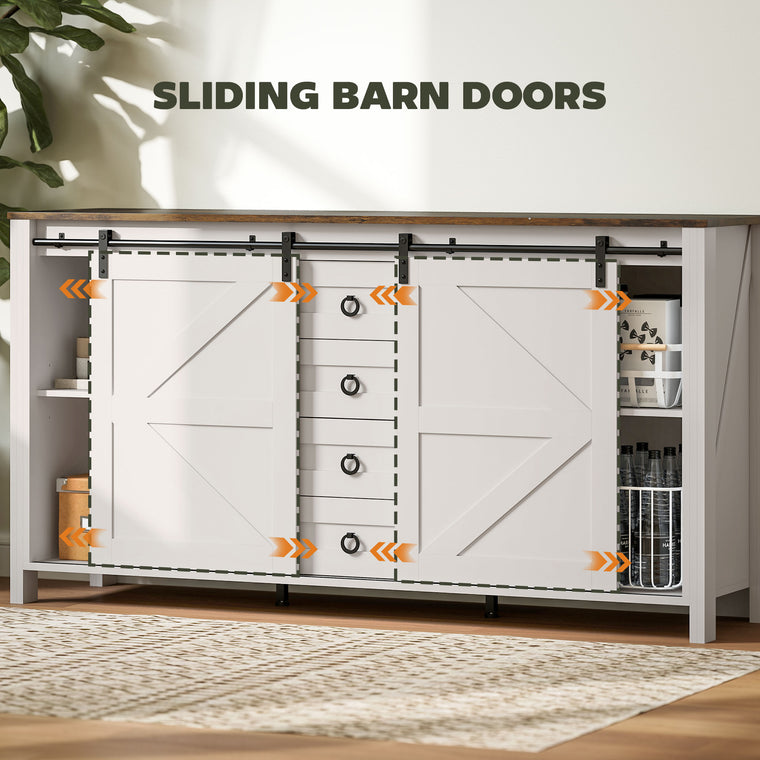 60" Farmhouse Buffet Cabinet with Sliding Barn Doors