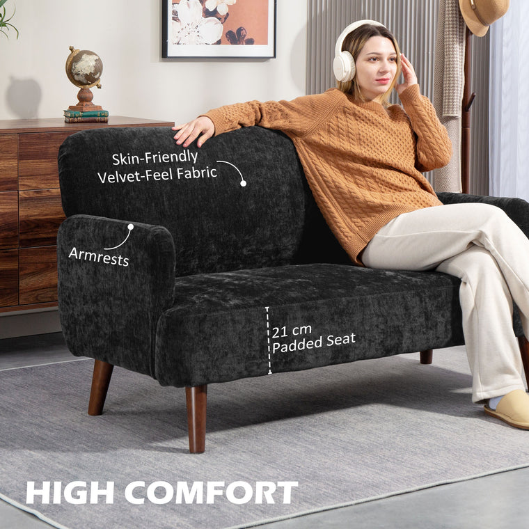 Velvet 2-Seater Loveseat with Wood Legs