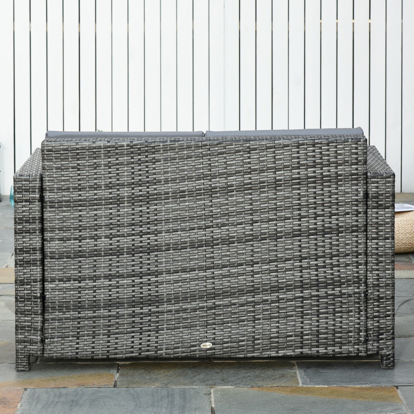 2 Seat Patio Loveseat Deluxe Wicker Sofa Chair Outdoor Rattan Furniture Couch All Weather with Cushion for Balcony, Deck, Garden and Poolside, Grey