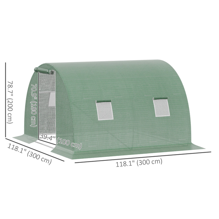 10' x 10' x 7' Tunnel Greenhouse with Windows and Zipper Door