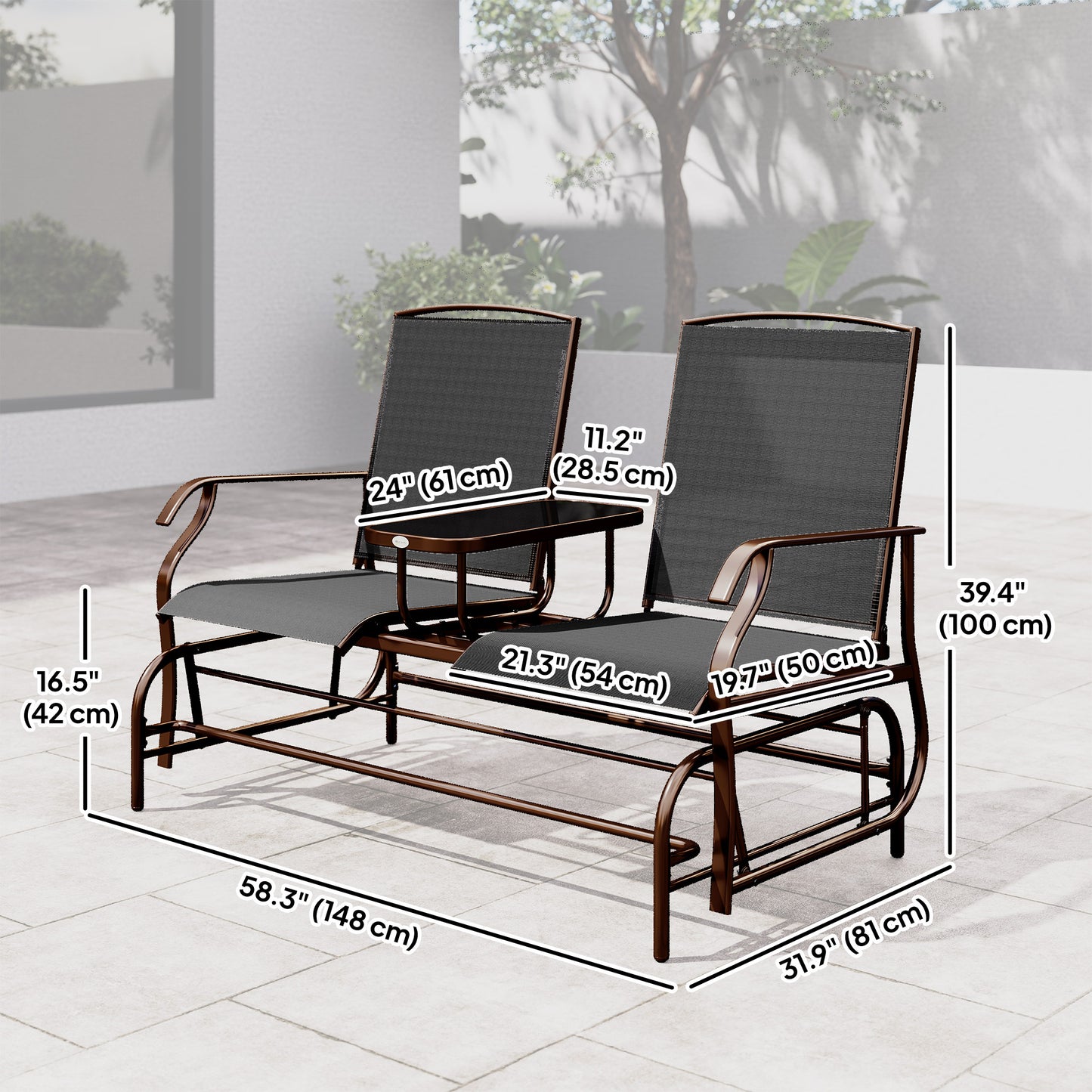Patio Glider Rocking Chair 2 Person Outdoor Loveseat Rocker Garden Furniture Bench, Black