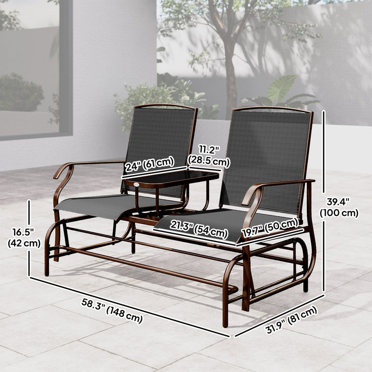 2-Person Patio Glider Rocking Chair Loveseat Bench - Black