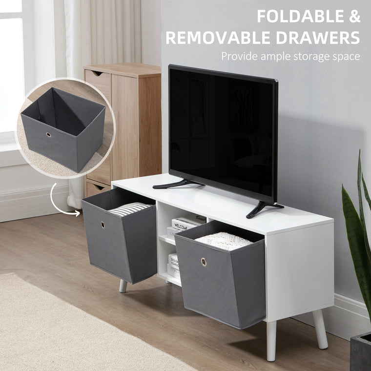TV Stand Cabinet with Foldable Drawers - White