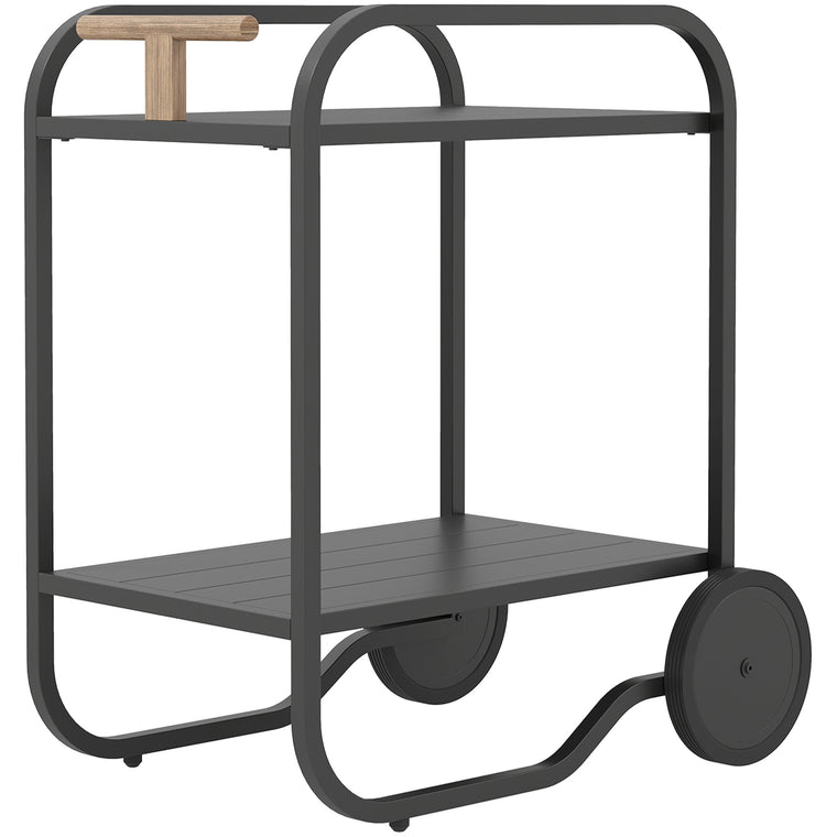 Black 2-Tier Grill Bar Cart with Storage & Side Handle