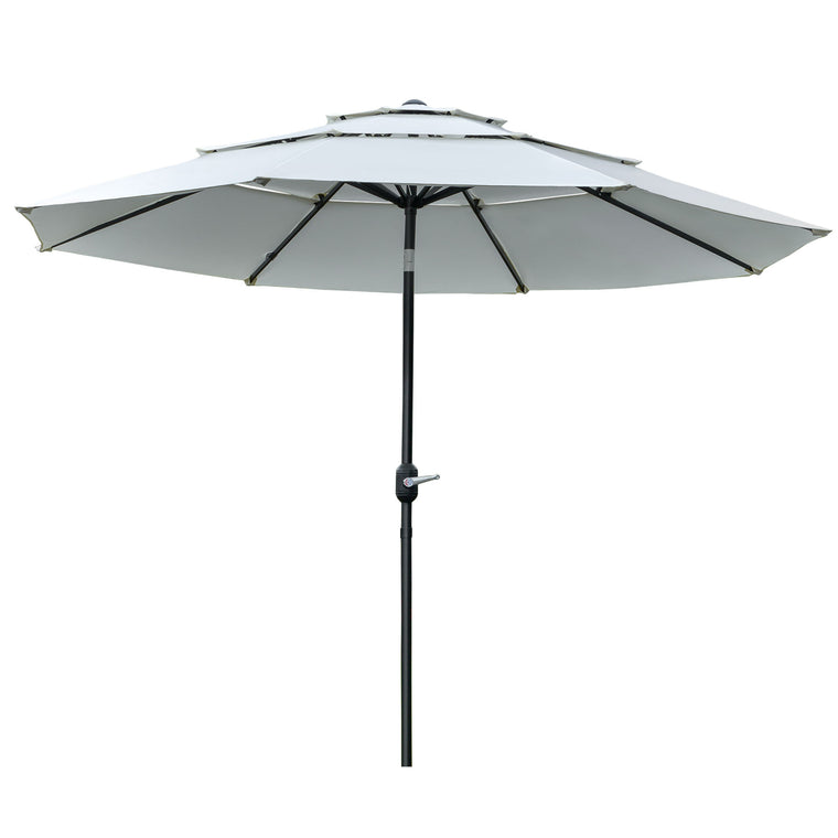 9FT Cream White 3-Tier Market Umbrella with Crank & Tilt