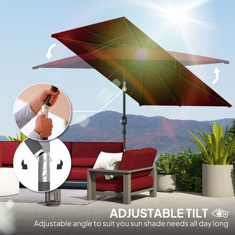 6.6' x 9.6' Wine Red Aluminum Rectangle Patio Umbrella