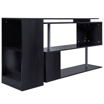 55" L-Shaped Corner Computer Desk with Shelves - Black
