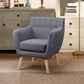 Linen Upholstery Armchair, Mid-Century Modern Accent Chair with Wood Frame and Thick Padding, Light Grey