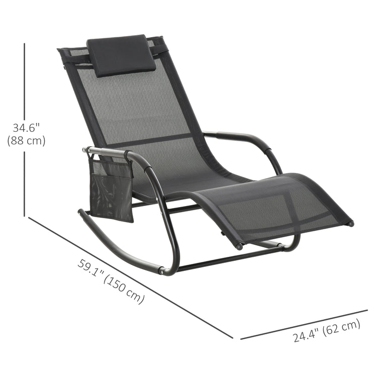 Black Rocking Sling Lounger with Removable Headrest