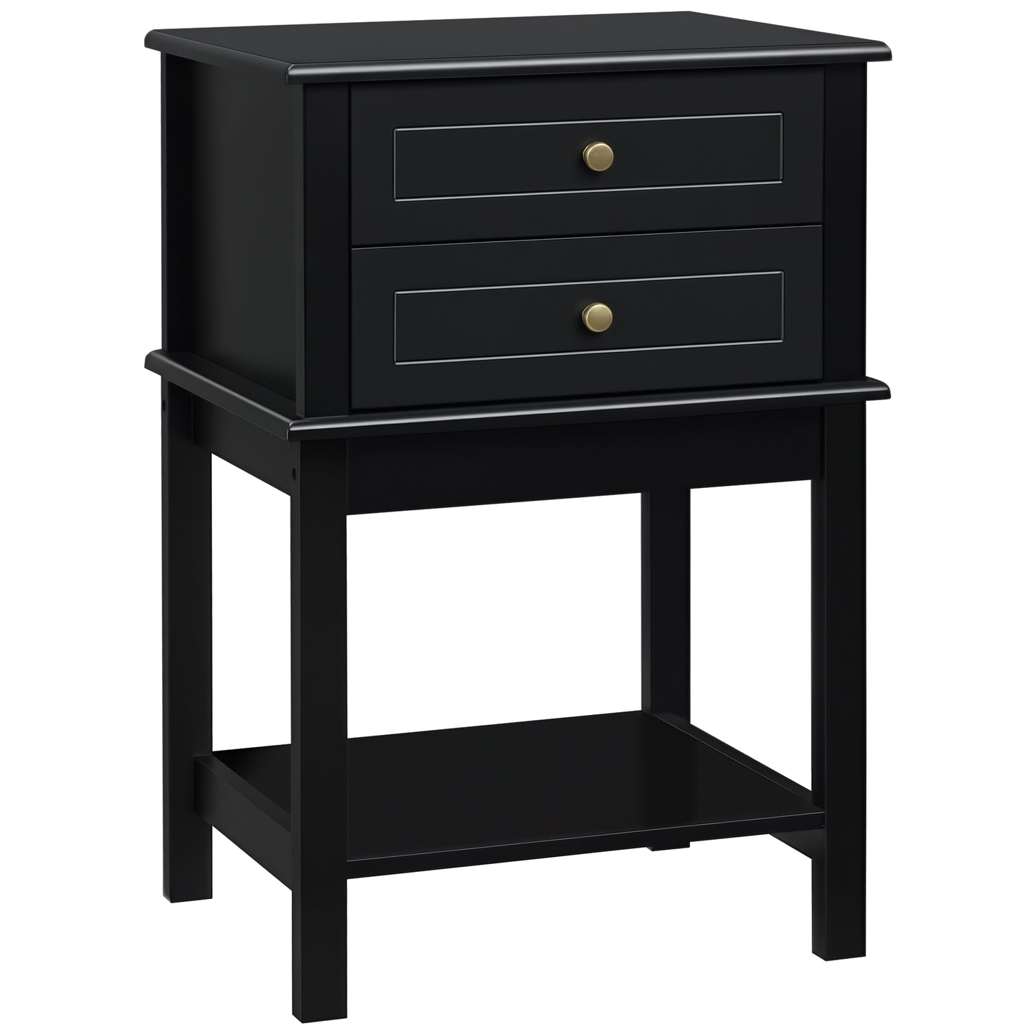 Modern Sofa Side Table, Accent End Table with Drawers and Storage Shelf, Nightstand for Bedroom Living Room, Black