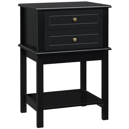 Sofa Side Table with Drawers and Shelf - Black