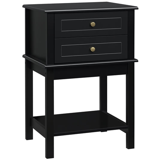 Sofa Side Table with Drawers and Shelf - Black