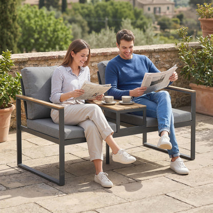 136cm Garden Bench with Integrated Table and Thick Cushions