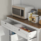 71" Pantry Cabinet with Microwave Space, Buffet with Hutch, 2 Drawers, Adjustable Shelves and Glass Doors, White