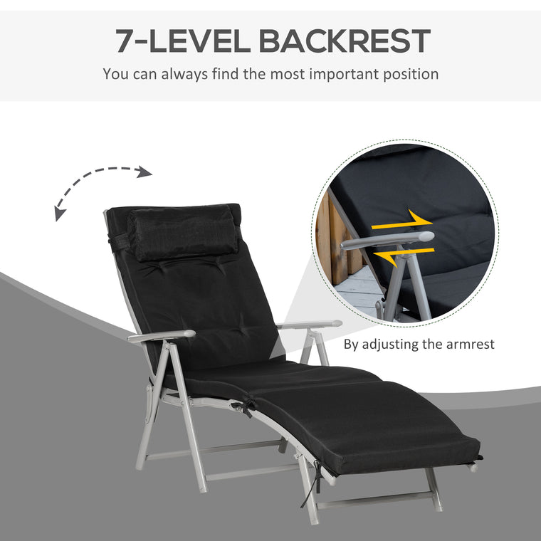 Folding Chaise Lounge Recliner with Cushion & Headrest