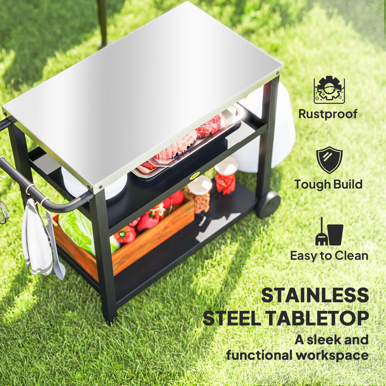 Charcoal Grey 3-Shelf Pizza Oven Stand with Steel Top