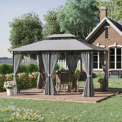 10' x 13' Dark Grey 2-Tier Gazebo with Curtains