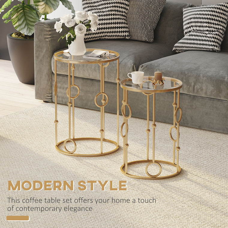 Round Glass-Top Nesting Tables Set of 2 - Gold