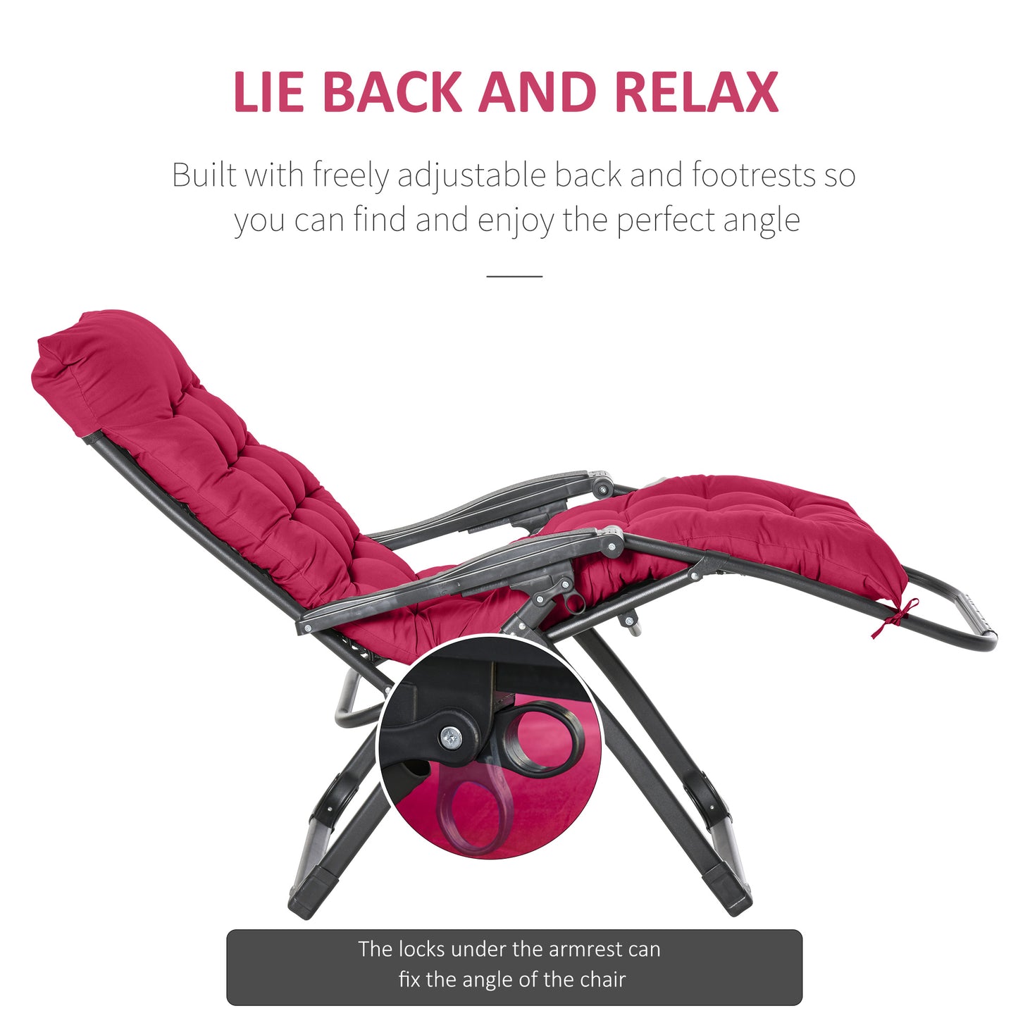 Reclining Zero Gravity Chair with Adjustable Backrest, Folding Garden Sun Lounger, Outdoor Recliner with Removable Cushion and Headrest, Dark Grey