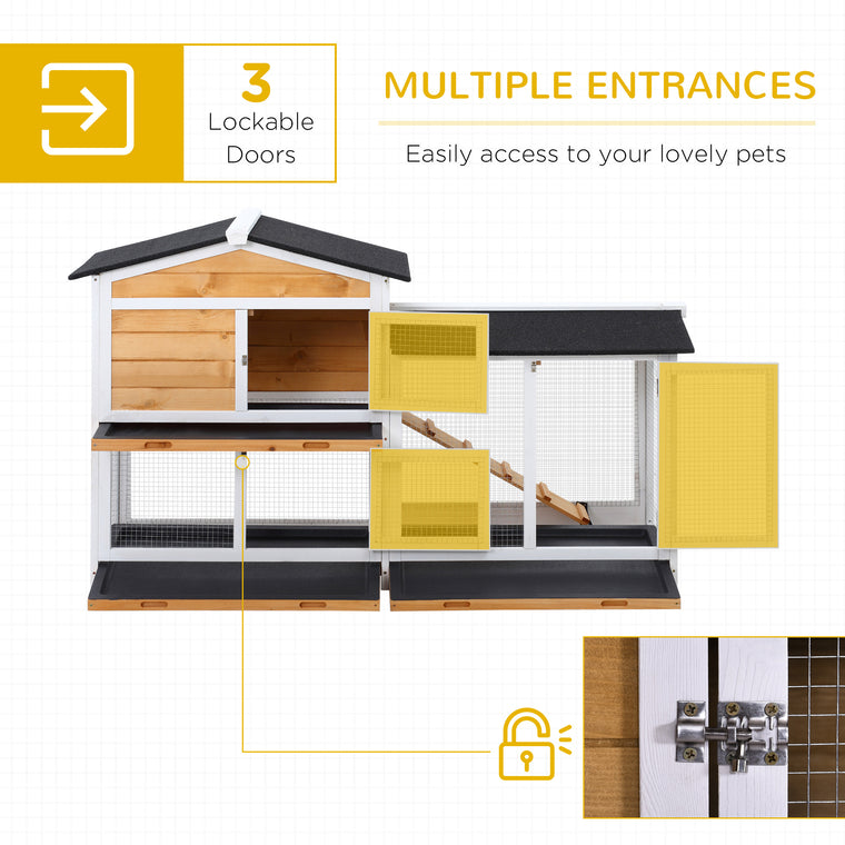 2-Tier Yellow Wood Rabbit Hutch with Ramp & Run