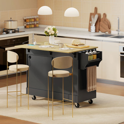 Kitchen Island Cart with Charging Station and Drop Leaf