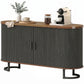 Fluted Sideboard Buffet Cabinet, 55" Modern Coffee Bar Cabinet with Sliding Doors and Adjustable Shelves, Black