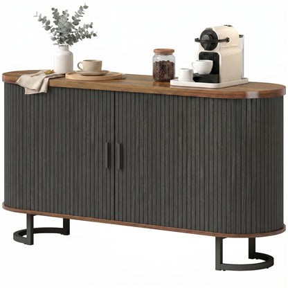 55" Fluted Sideboard with Sliding Doors - Black