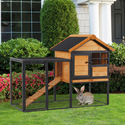 48"L Yellow Wooden Rabbit Hutch with Run & Asphalt Roof