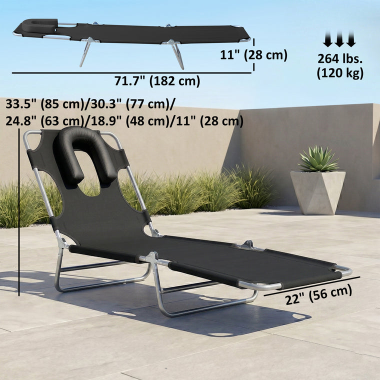 Folding Tanning Chair with Face Hole & 5-Position Backrest