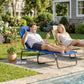 Folding Chaise Lounge Chair, Reclining Beach Tanning Chair with Face Hole, Pillow, 4-Position Adjustable Lay Flat Sun Lounger, Steel Frame for Outdoor Patio Pool, Blue