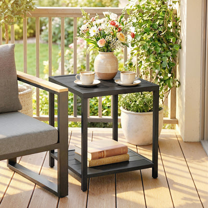 2-Tier Coffee Table with Storage Shelf and Adjustable Feet