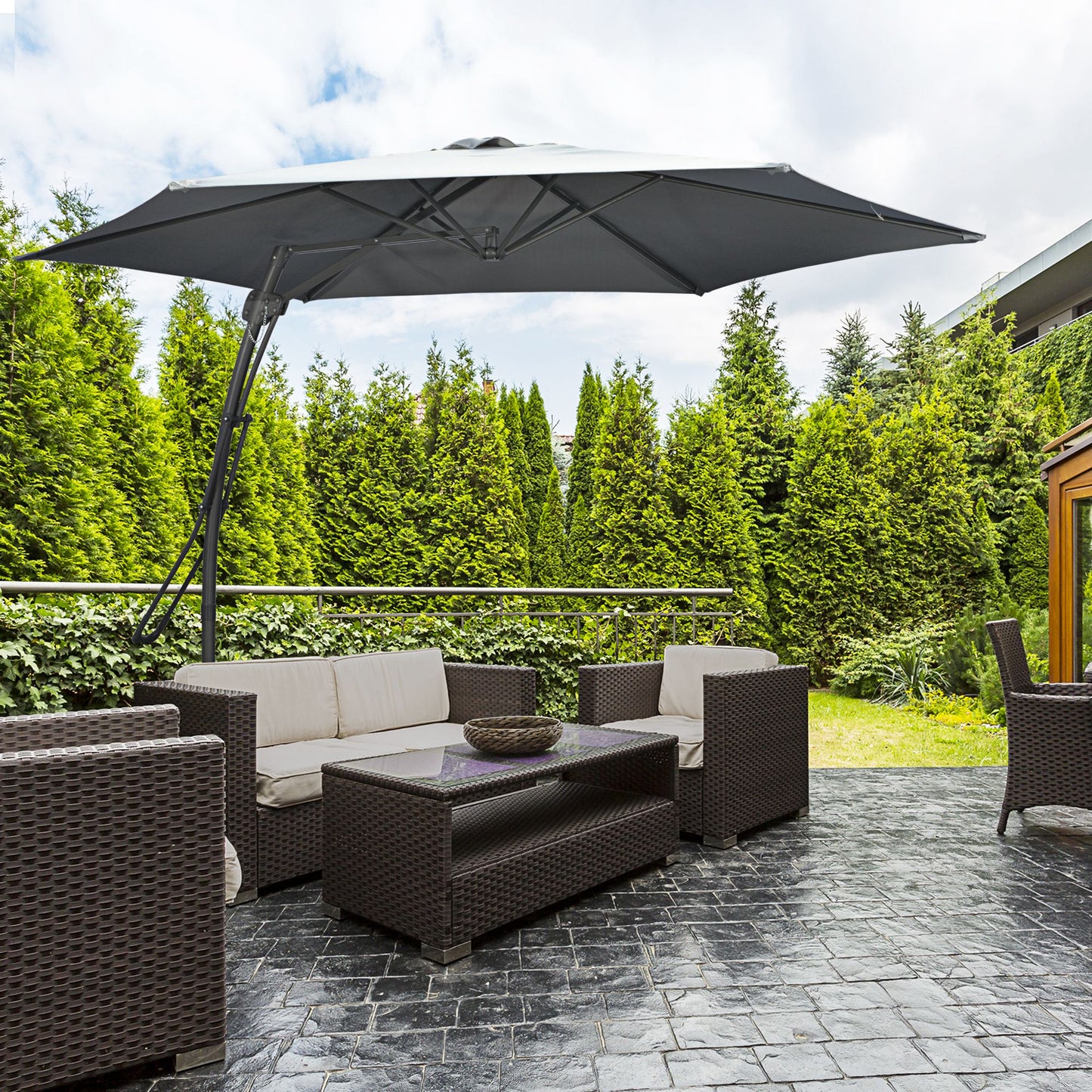 10ft Cantilever Patio Umbrella Offset Parasol with Crank Handle, Cross Base for Garden, Deck, Dark Grey