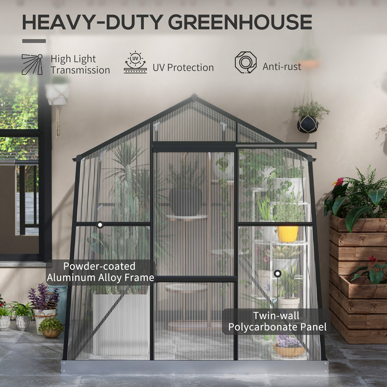 6' x 8' Polycarbonate Greenhouse with Sliding Door & Roof Vent