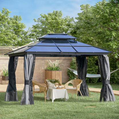 10' x 12' Black & Grey Hardtop Gazebo with Double Tier Roof