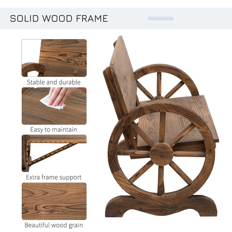 Wooden Wagon Wheel Bench with High Back Loveseat