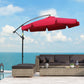 9FT Offset Hanging Patio Umbrella Cantilever Umbrella with Easy Tilt Adjustment, Cross Base and 8 Ribs for Backyard, Poolside, Lawn and Garden, Red