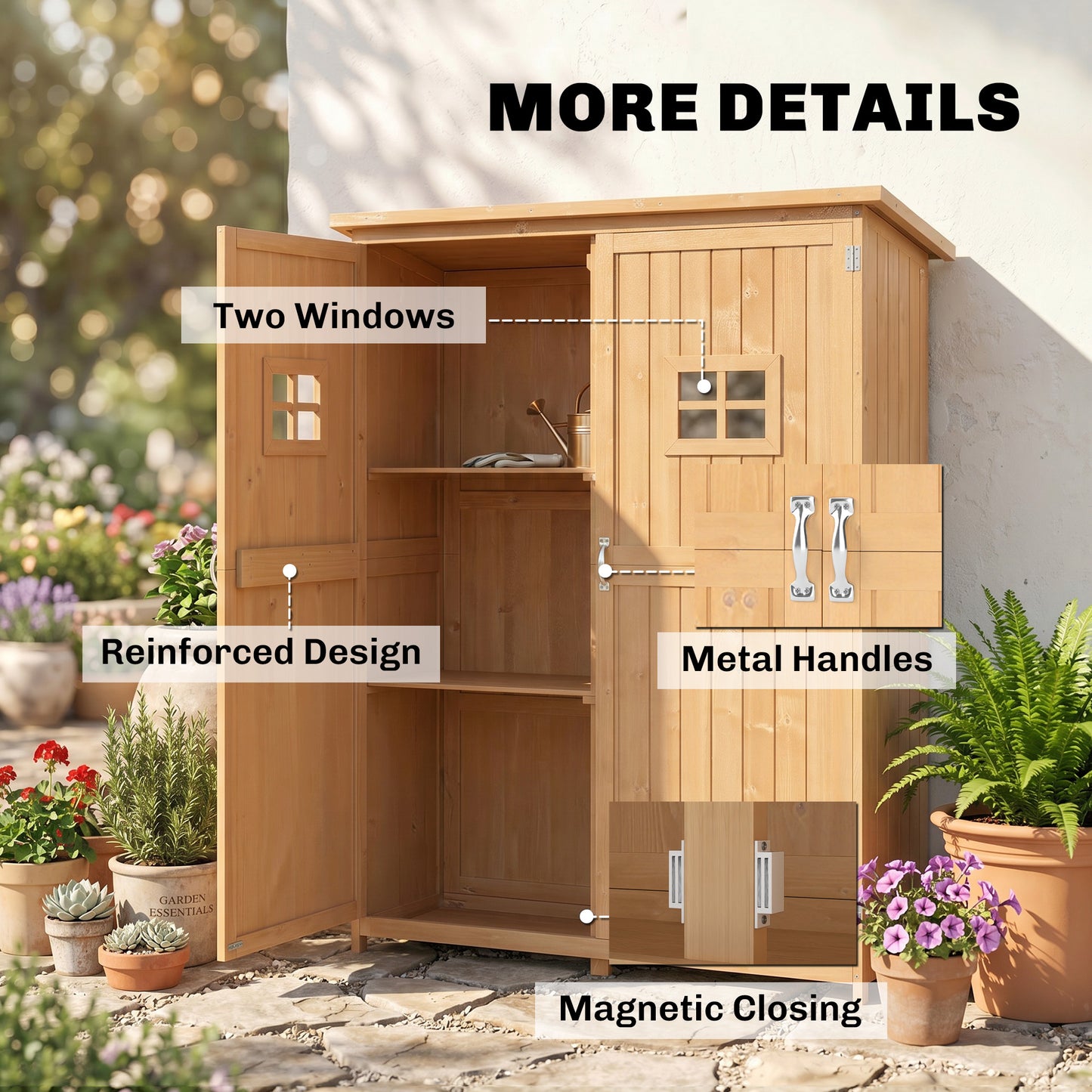4x1.5ft Wooden Garden Storage Shed, Outdoor Tool Cabinet Organizer with Windows and Double Door, Nature Wood