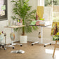 Height Adjustable Standing Desk, Pneumatic Sit Stand Desk with Wheels and Headphone Hook, Grey Wood Grain