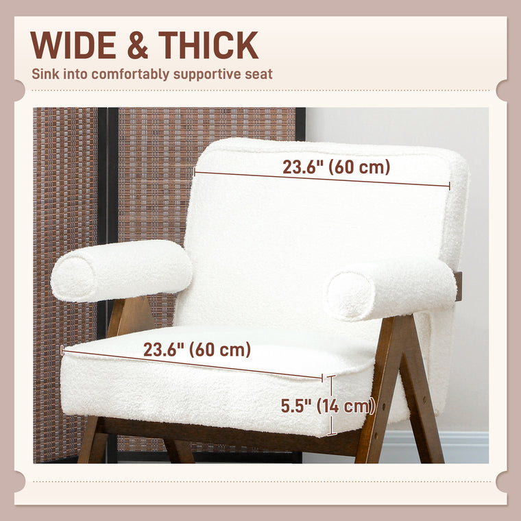 Cashmere Accent Chair with Padded Armrests - Cream White