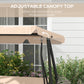 3-Seat Outdoor Patio Swing Chair, 2-in-1 Convertible Flat Bed, Canopy Swing with Adjustable Shade, Removable Cushions, Cup Holder, Light Brown