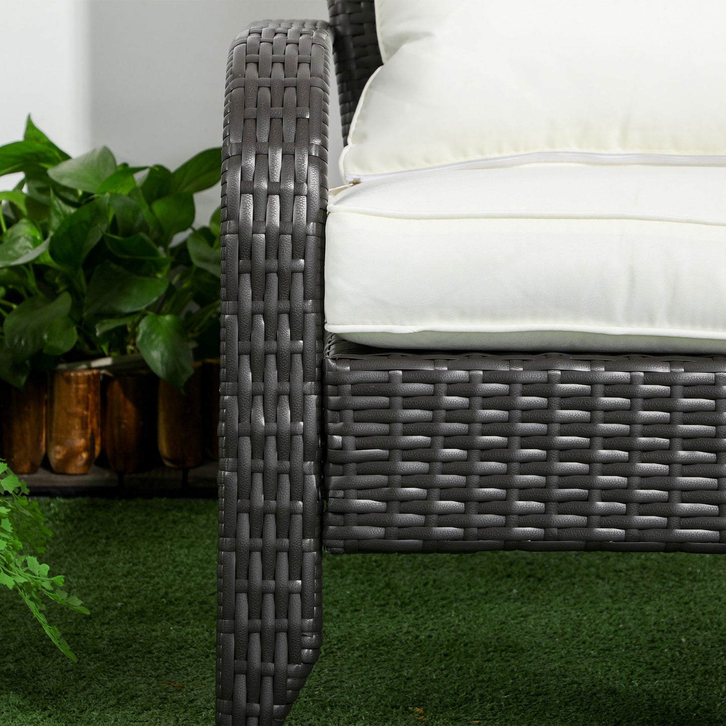 Patio Wicker Adirondack Chair, Outdoor Rattan Muskoka Chair with Cushions for Patio, Garden, Backyard Dark Blue