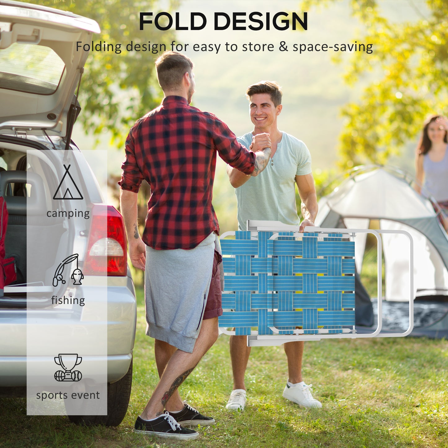 Set of 2 Folding Patio Chairs, Portable Chair Set with Armrests for Camping, Garden, Pool, Beach, Backyard, Green