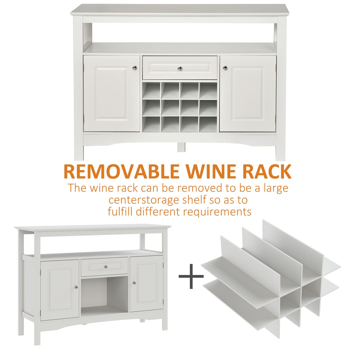 Modern Kitchen Buffet Bar Cabinet Storage Sideboard Dining Server with Drawer & 12-Bottle Wine Rack for Living Room, White
