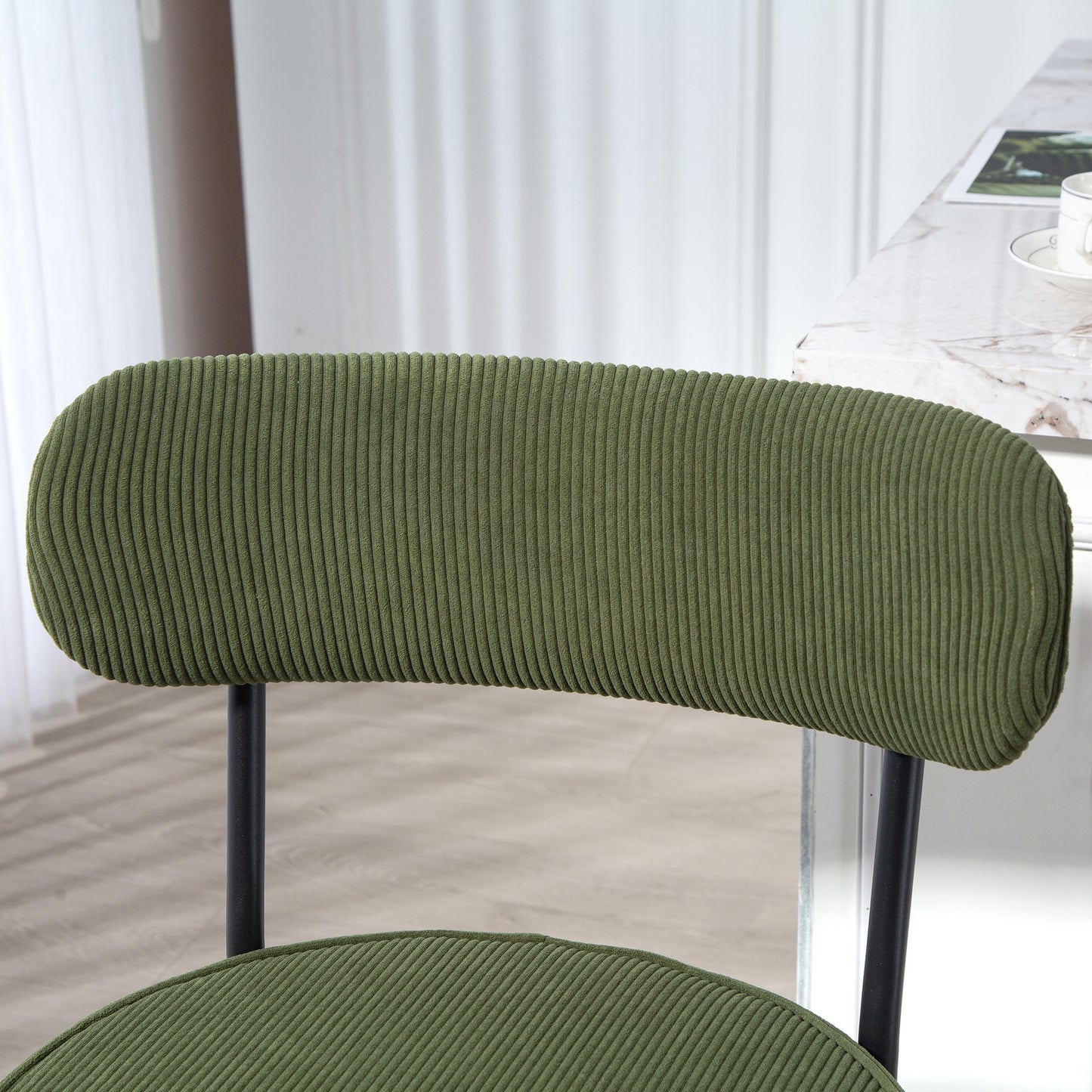 Set of 2 Barstools, Upholstered Corduroy Bar Stools with Backrest, Footrest for Kitchen Island, Dining Room, Green