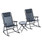 3pc Patio Rocking Chair Set, Folding Outdoor Rocking Chairs and Table Bistro Set w/ Breathable Mesh Seat & Backrest, Headrest for Park, Backyard, Garden, Grey