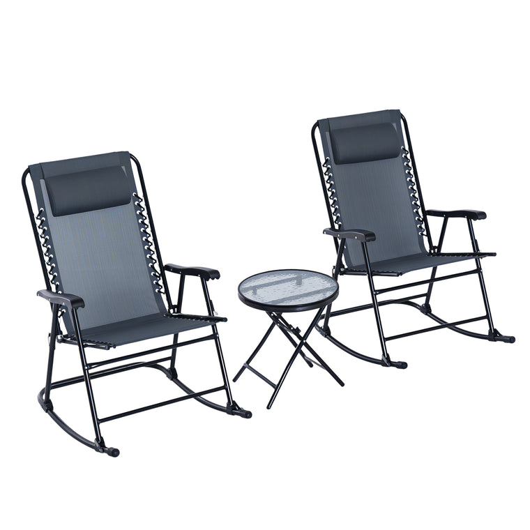 3-Piece Folding Rocking Chair Bistro Set with Mesh Seat