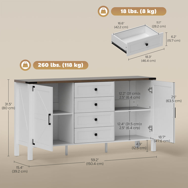 59" Farmhouse Buffet Cabinet with Barn Doors
